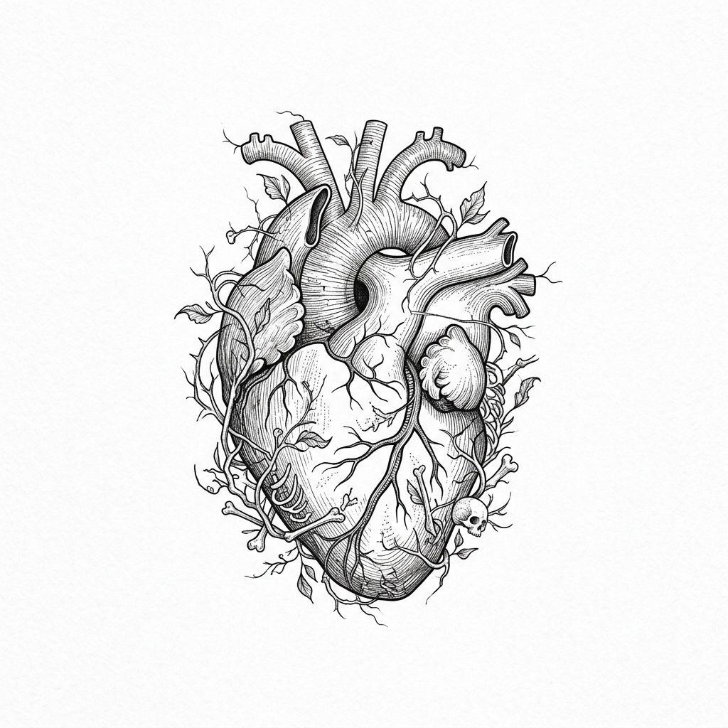 idée tatouage coeur coeur fine line anatomique