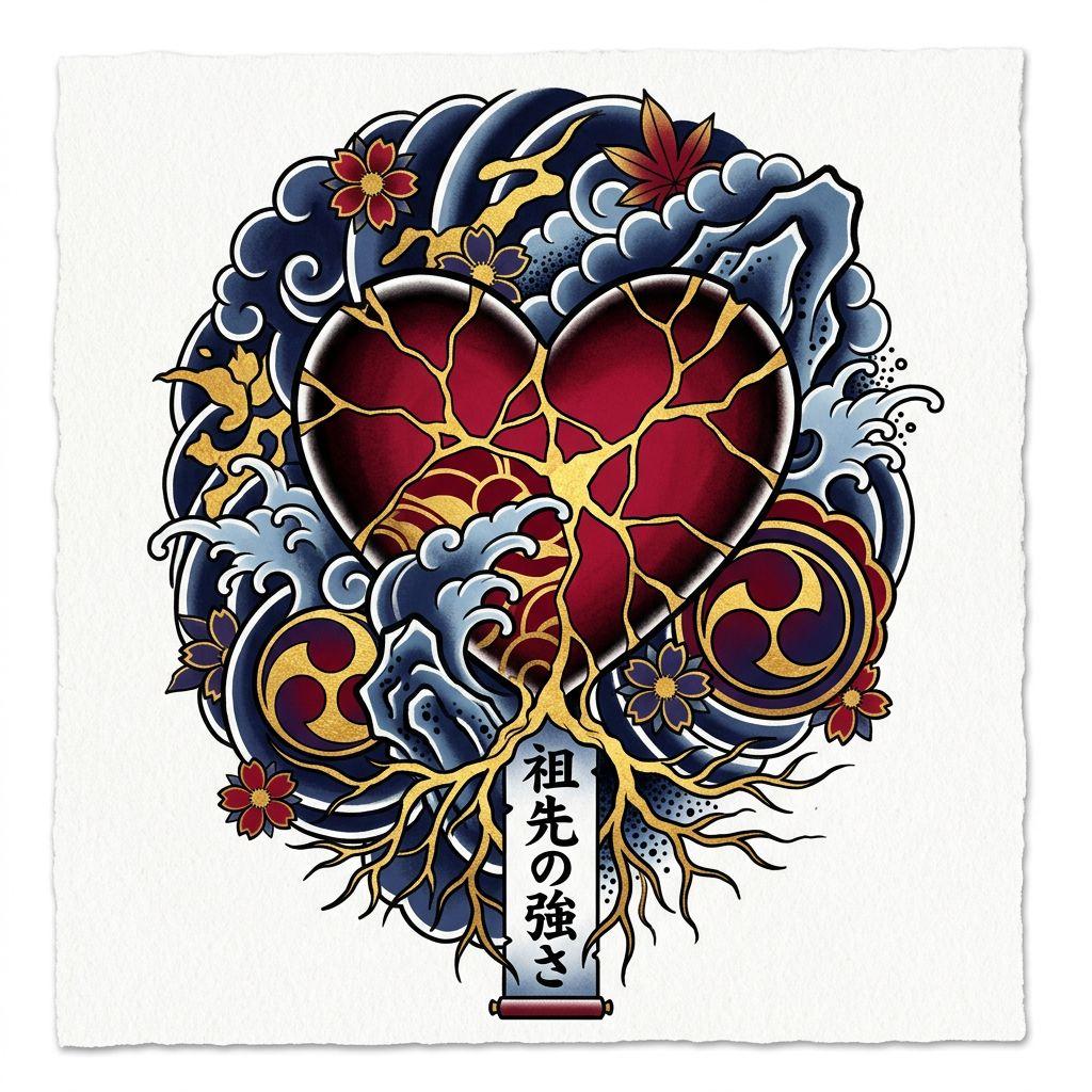 idée tatouage coeur coeur japonais kintsugi