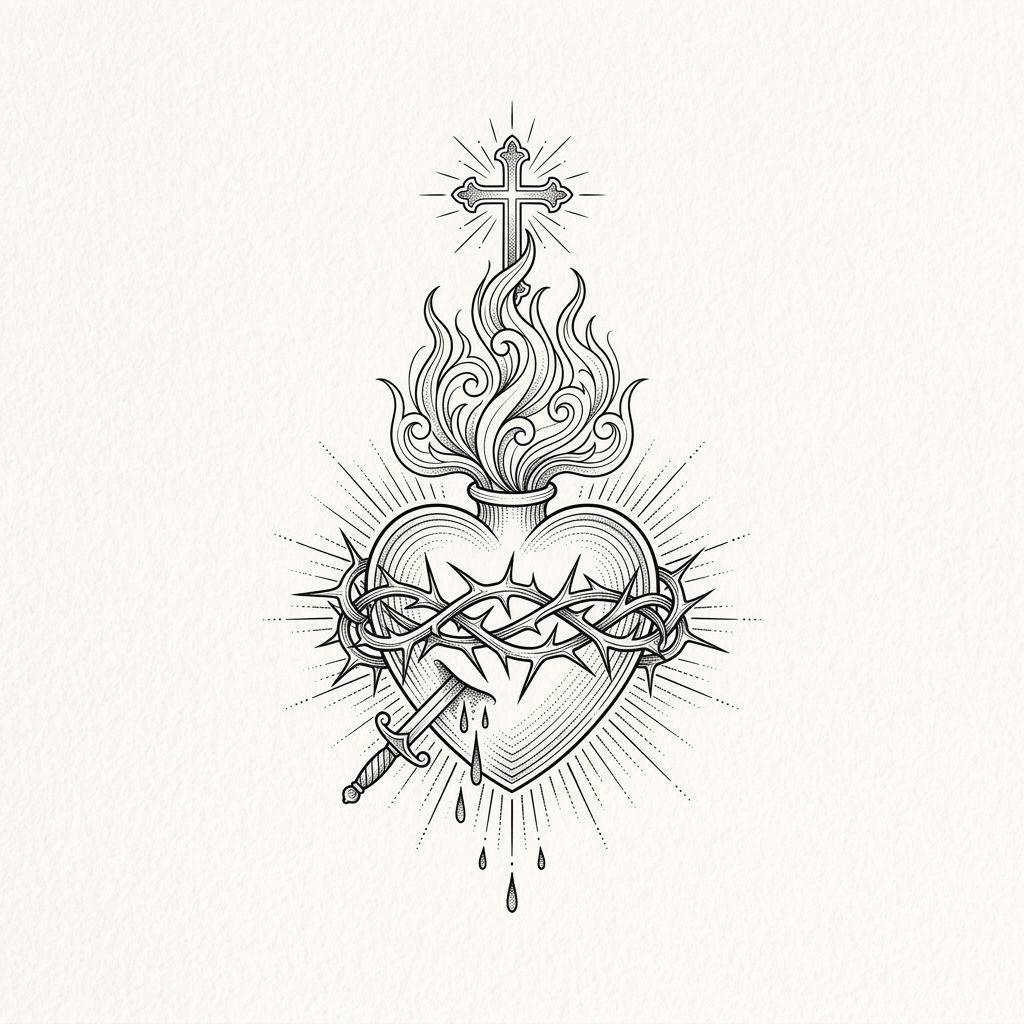 idée tatouage coeur coeur sacre catholique