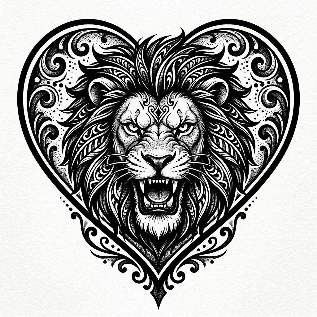 idée tatouage coeur lion coeur blackwork