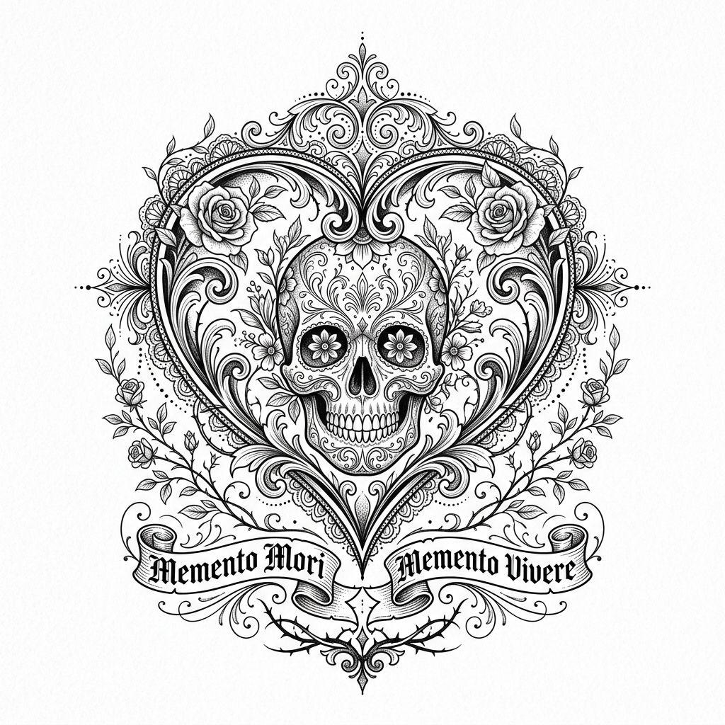 idée tatouage coeur crane coeur ornemental