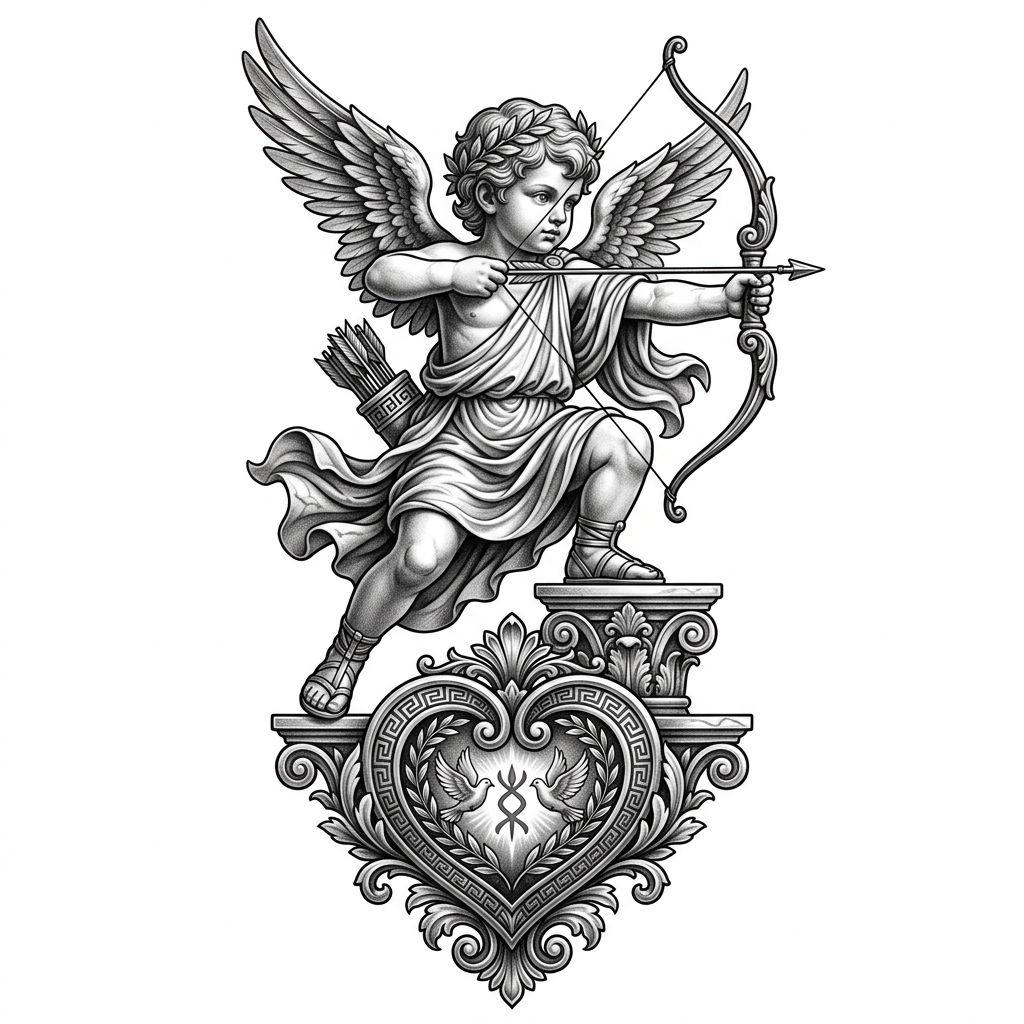 idée tatouage coeur cupidon mythologique