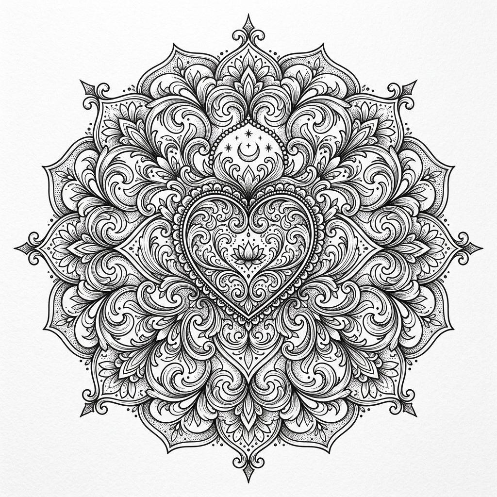 idée tatouage coeur mandala coeur ornemental