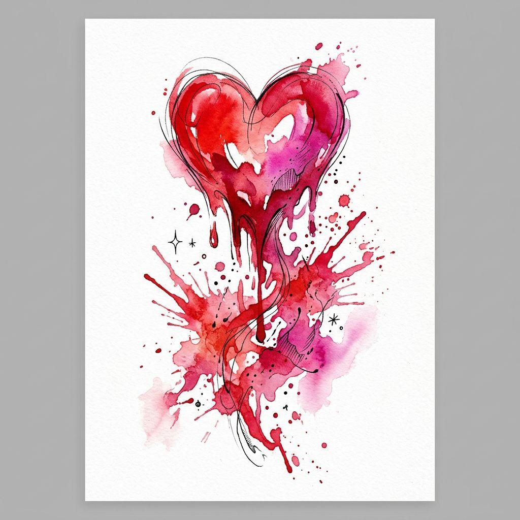 idée tatouage coeur coeur aquarelle vibrant
