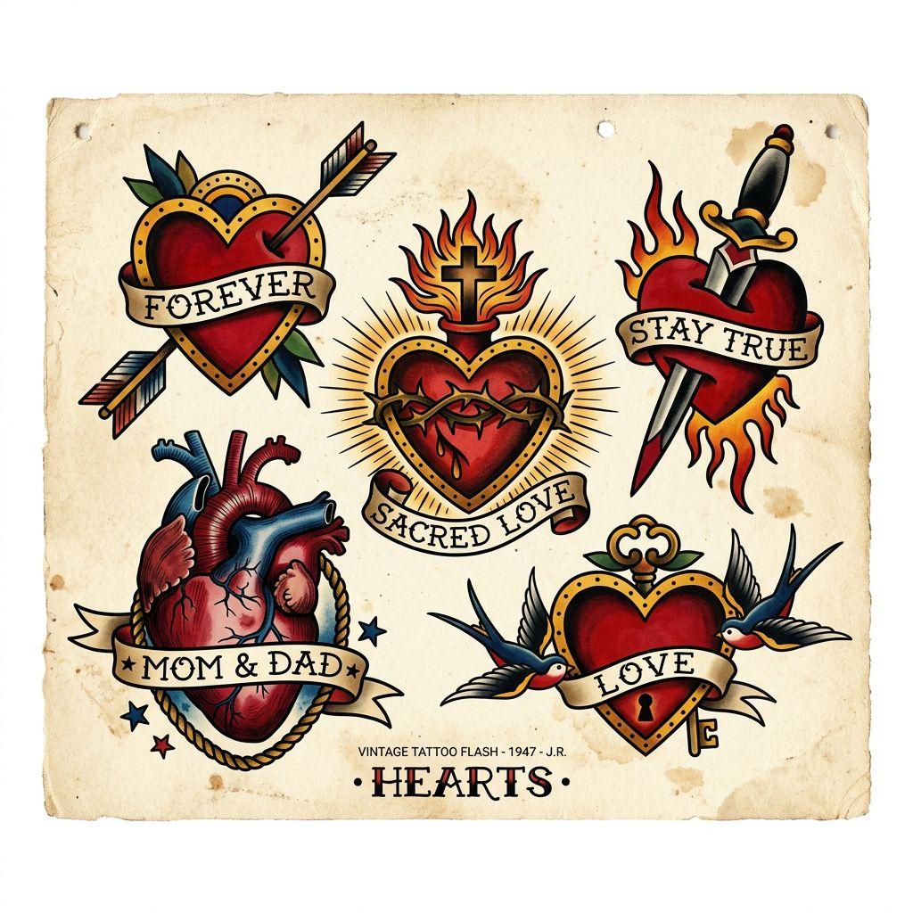 idée tatouage coeur patchwork coeurs vintage