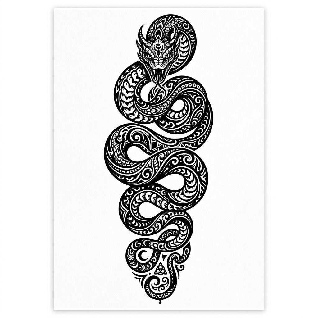 idée tatouage colonne vertébrale serpent blackwork