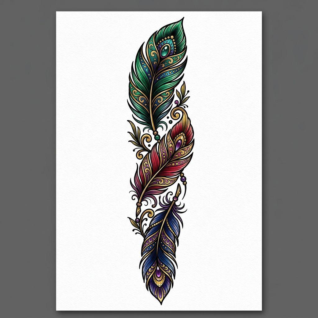 idée tatouage colonne vertébrale plumes néo-traditionnelles