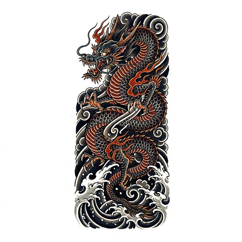 idée tatouage colonne vertébrale dragon japonais vertical
