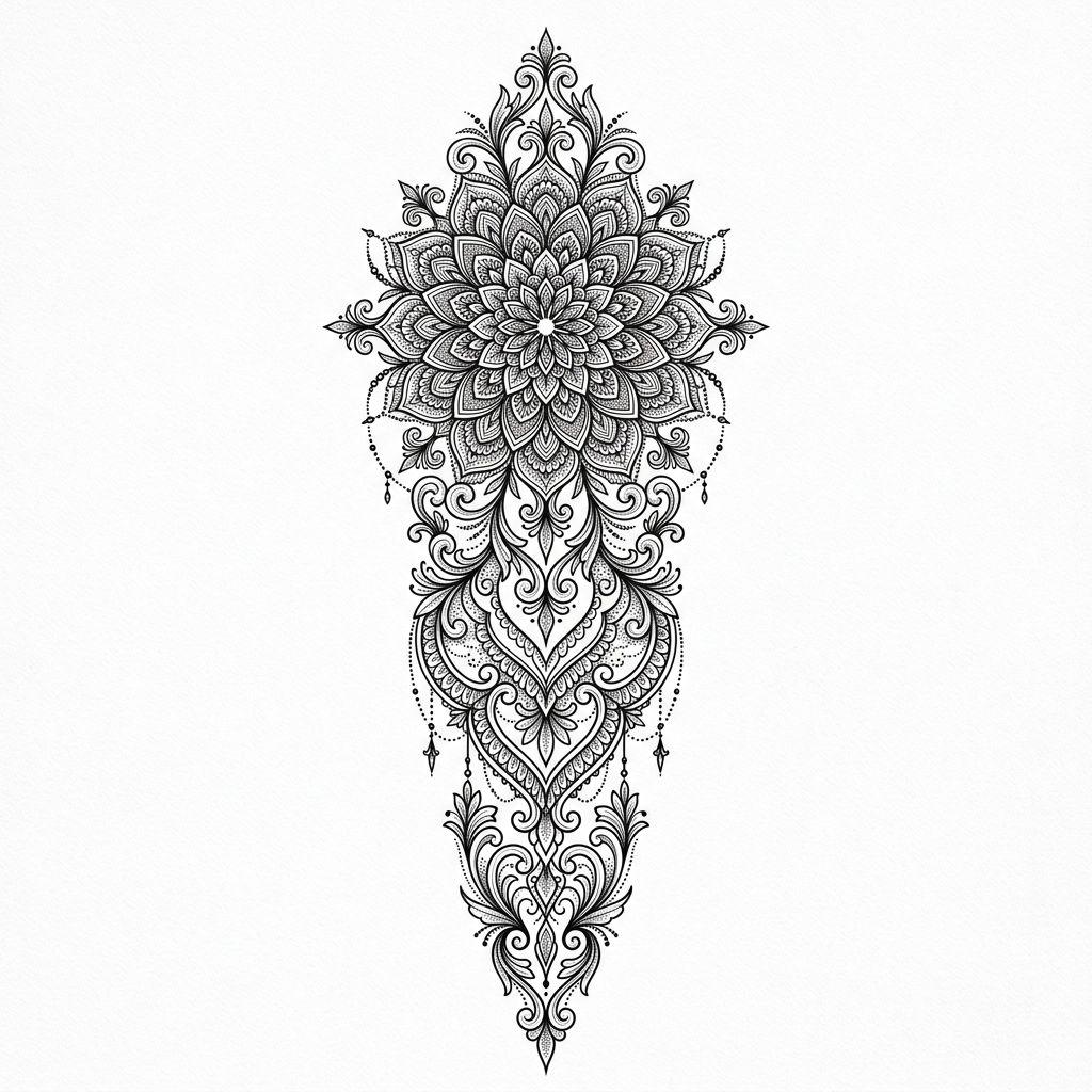 idée tatouage colonne vertébrale mandala filigrane dentelle
