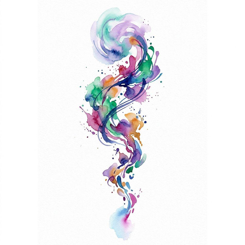 idée tatouage colonne vertébrale composition aquarelle abstraite