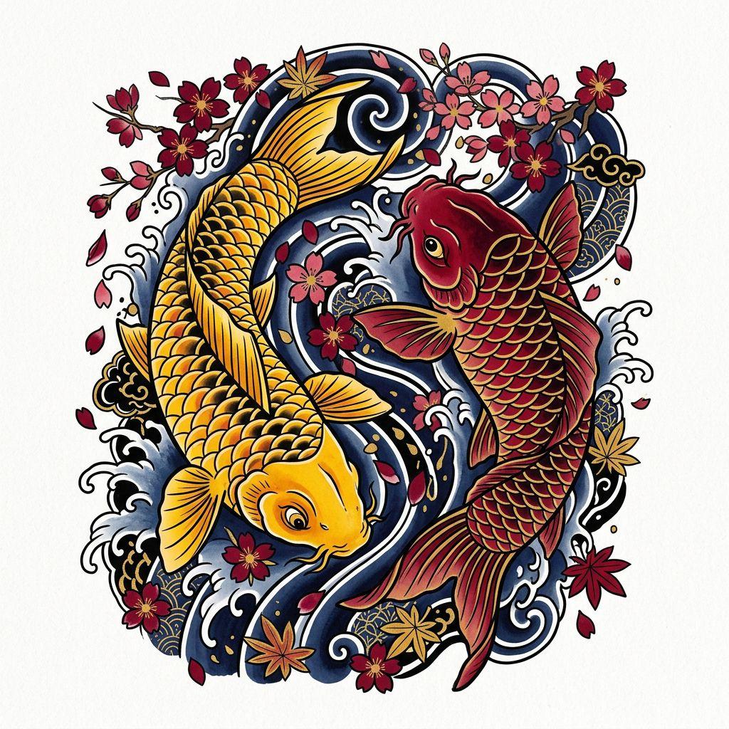 idée tatouage commun carpes koï japonais