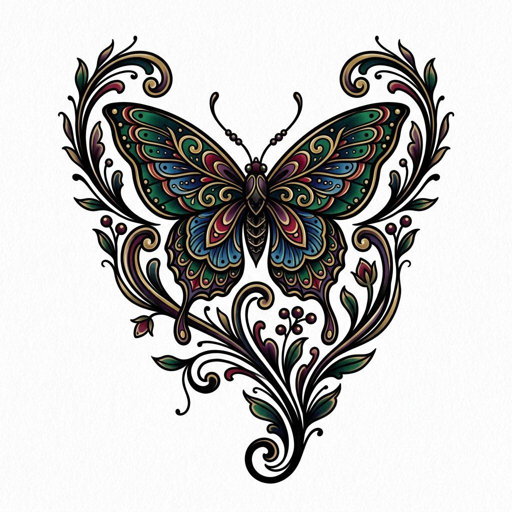 idée tatouage cou cou néo-traditionnel papillon