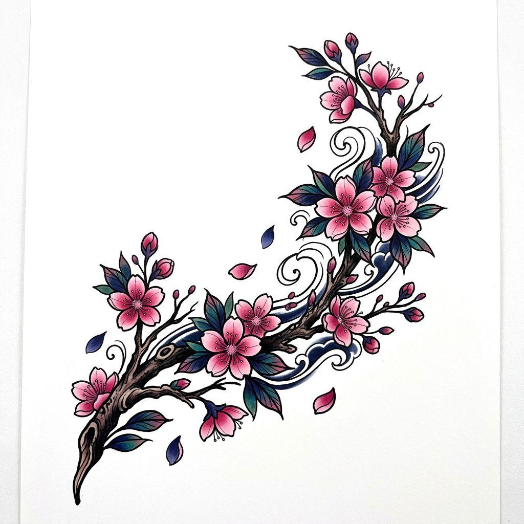 idée tatouage cou cou japonais cerisier