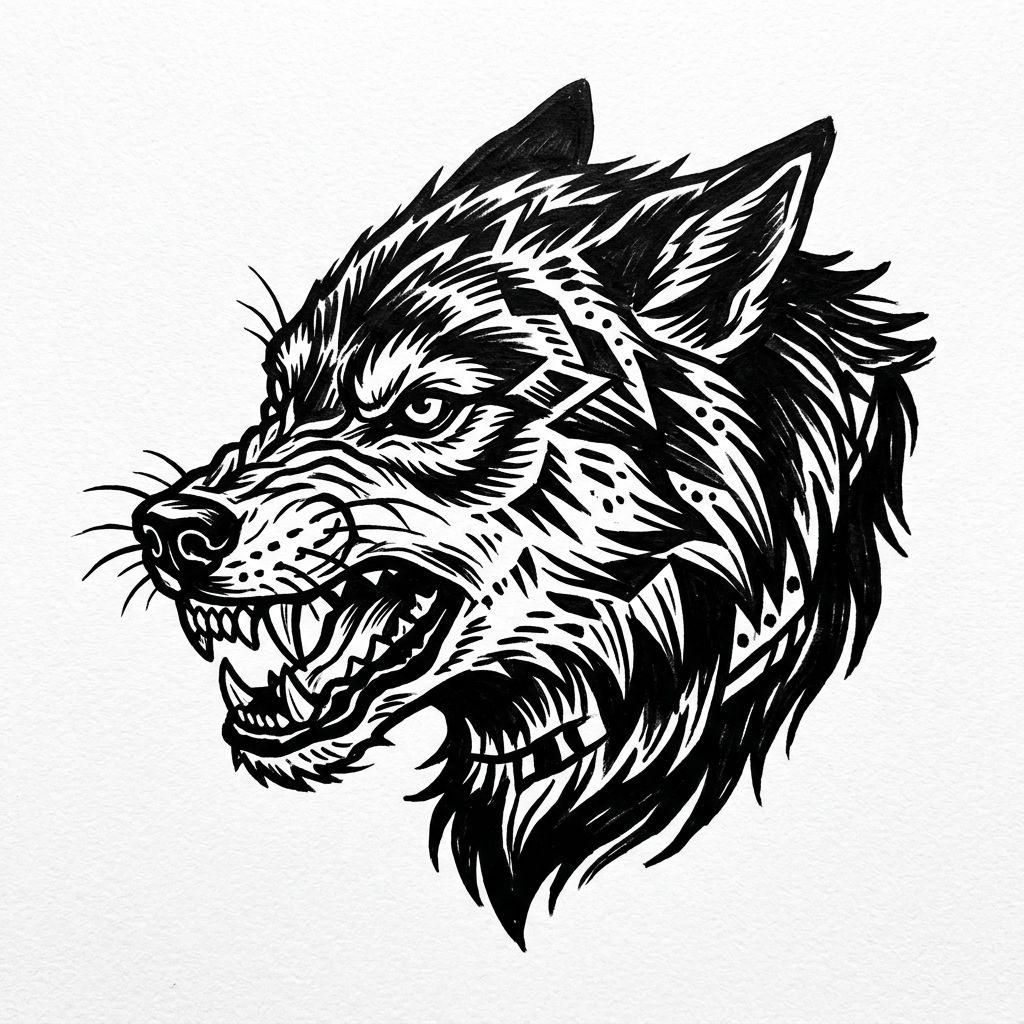 idée tatouage cou cou tête de loup