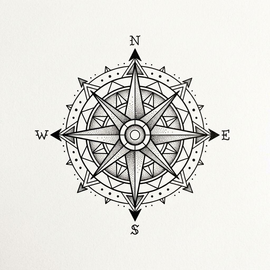 idée tatouage cou homme étoile boussole géométrique