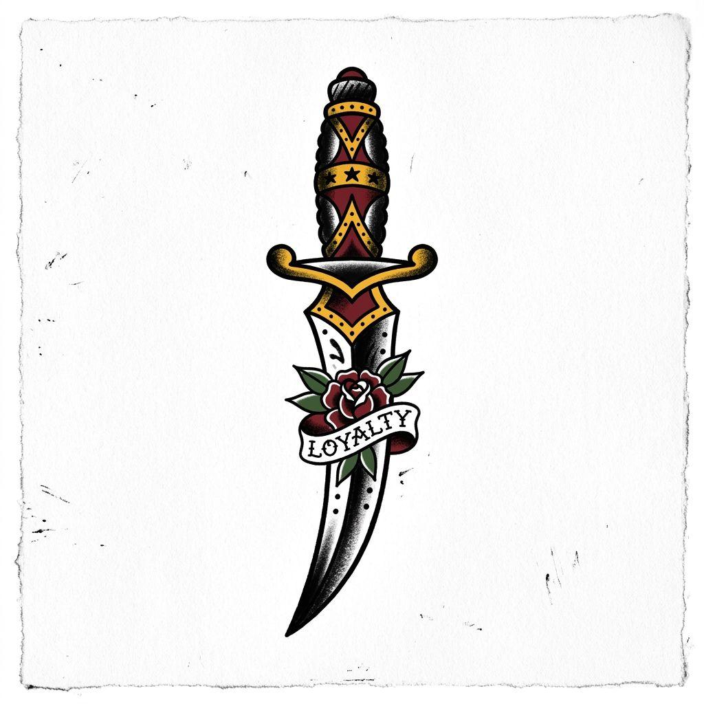 idée tatouage cou homme dague old school