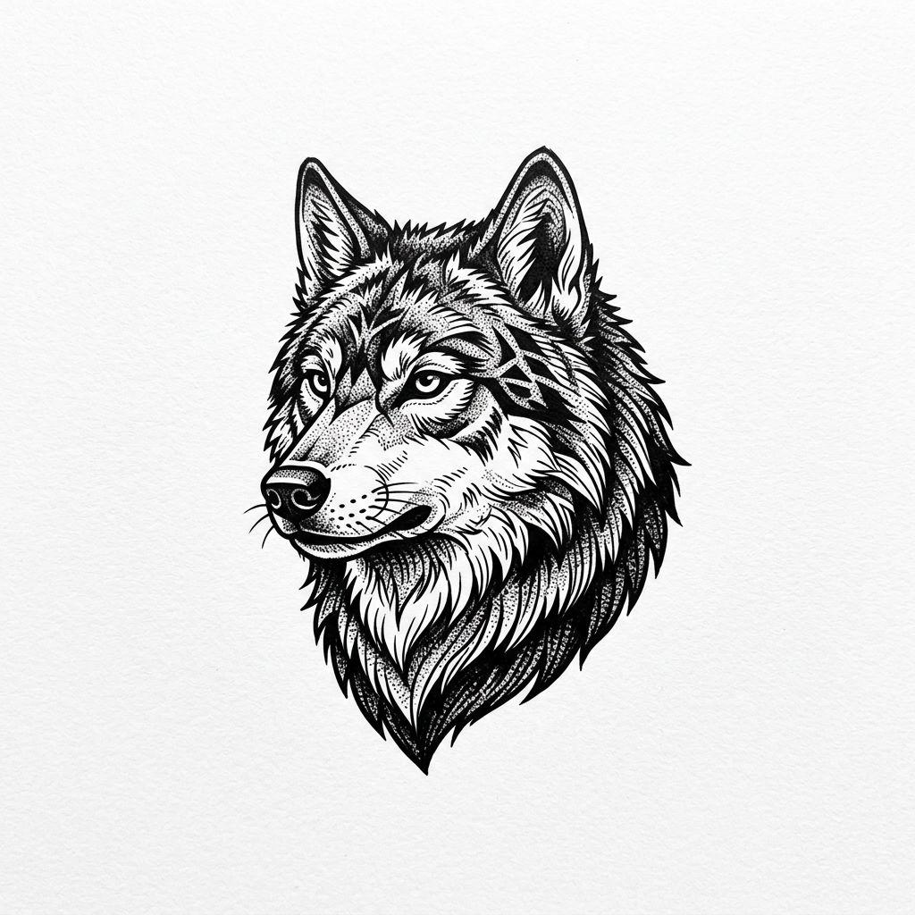 idée tatouage cou homme tête de loup miniature