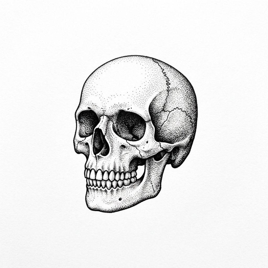 idée tatouage cou homme crâne dotwork