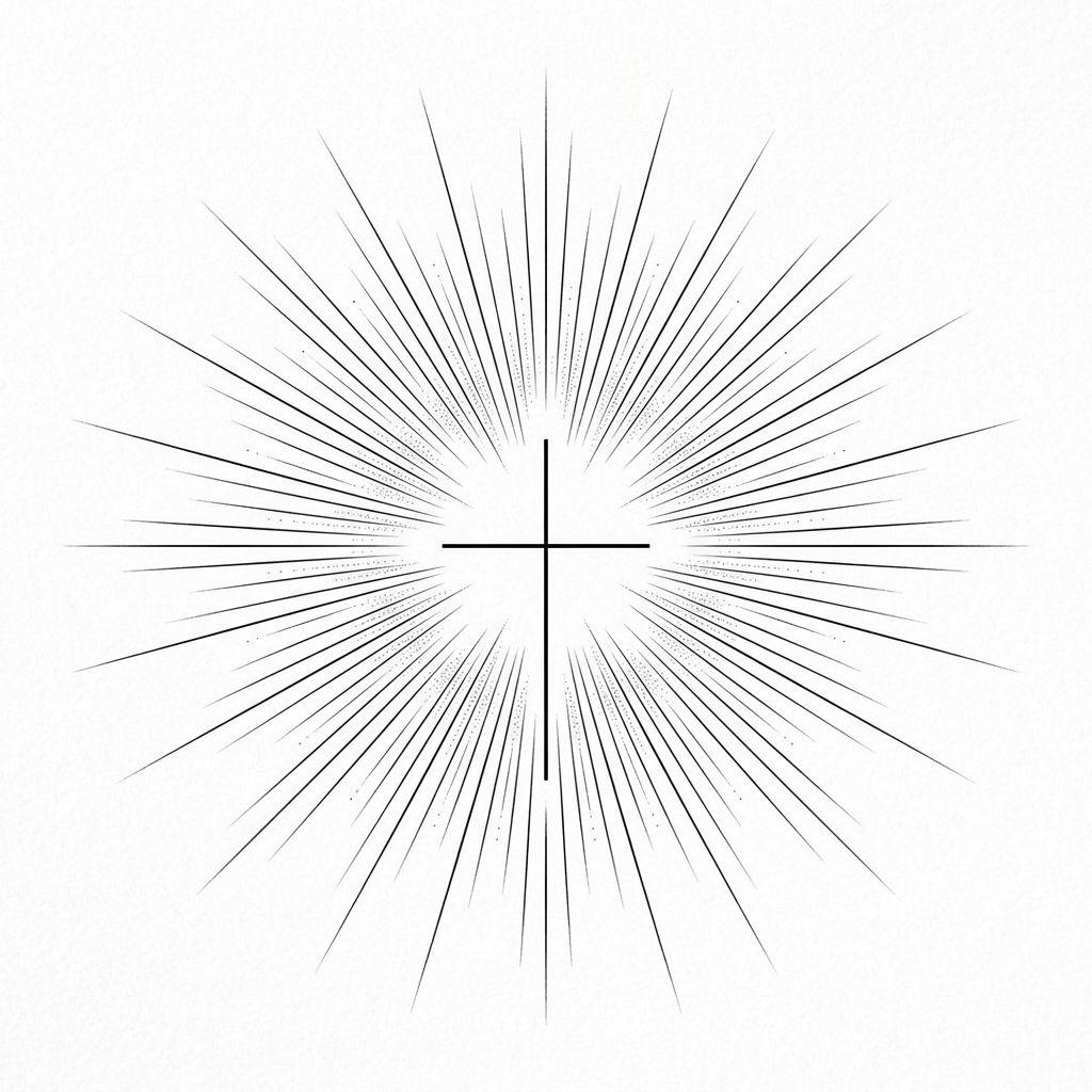 idée tatouage croix croix rayons lumineux, design sur fond blanc