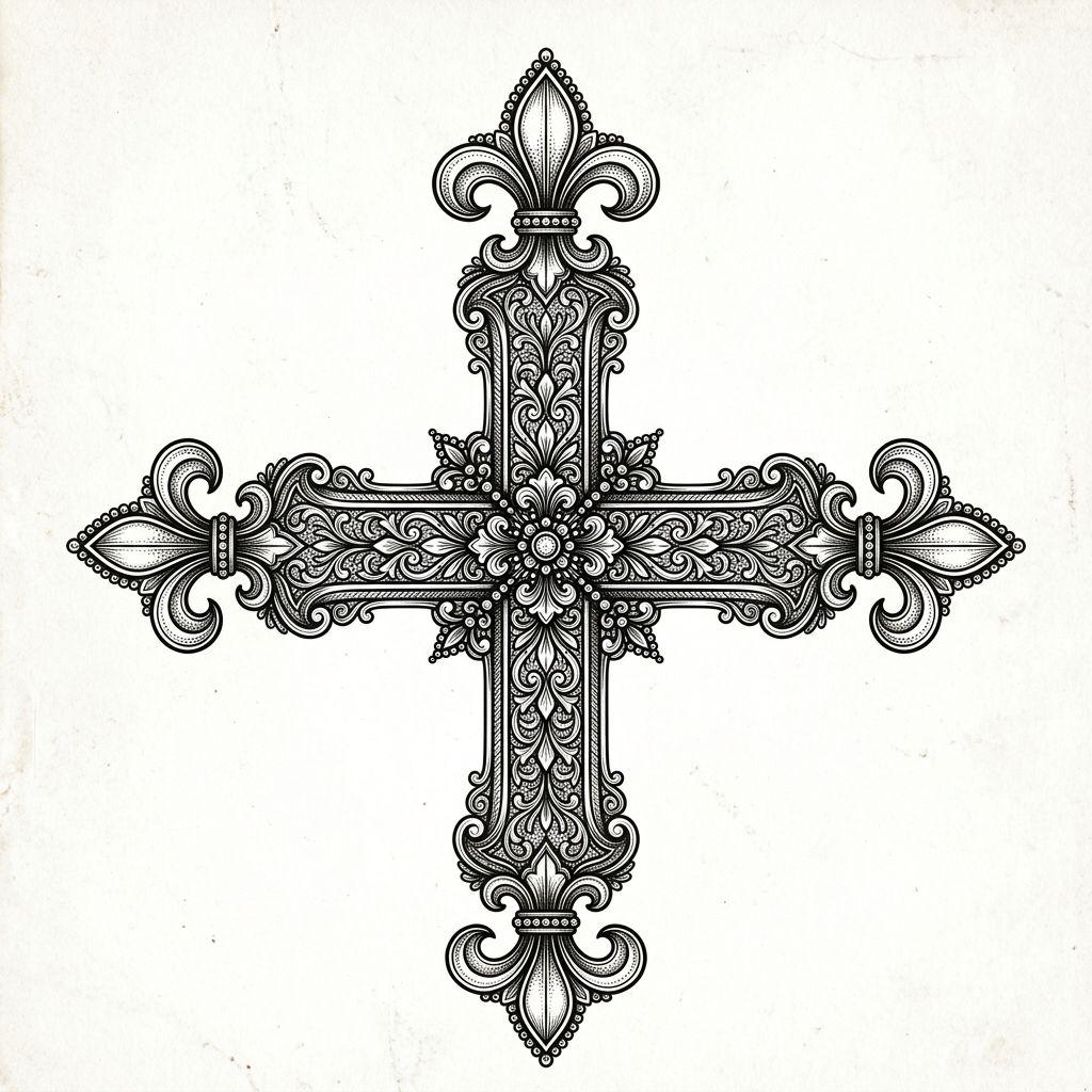 idée tatouage croix croix gothique ornementale, design sur fond blanc