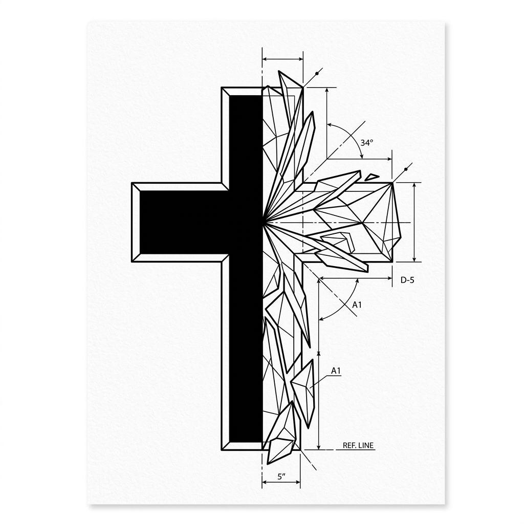 idée tatouage croix croix geometrique moderne, design sur fond blanc