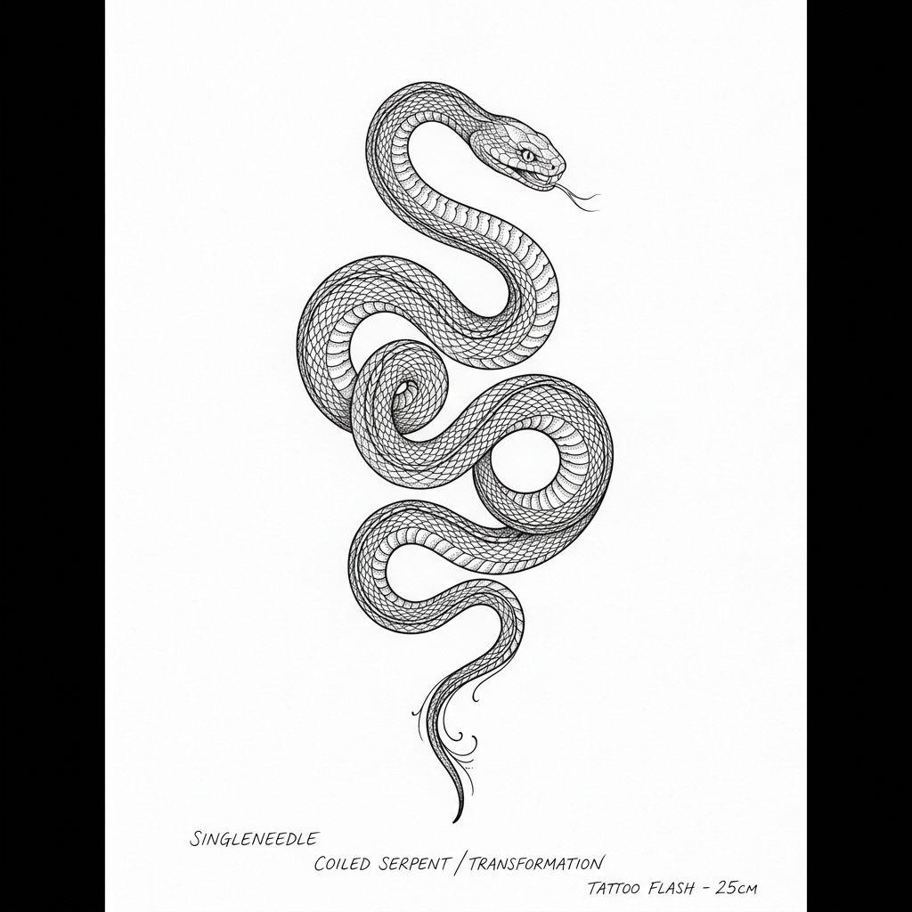 idée tatouage cuisse serpent fine line