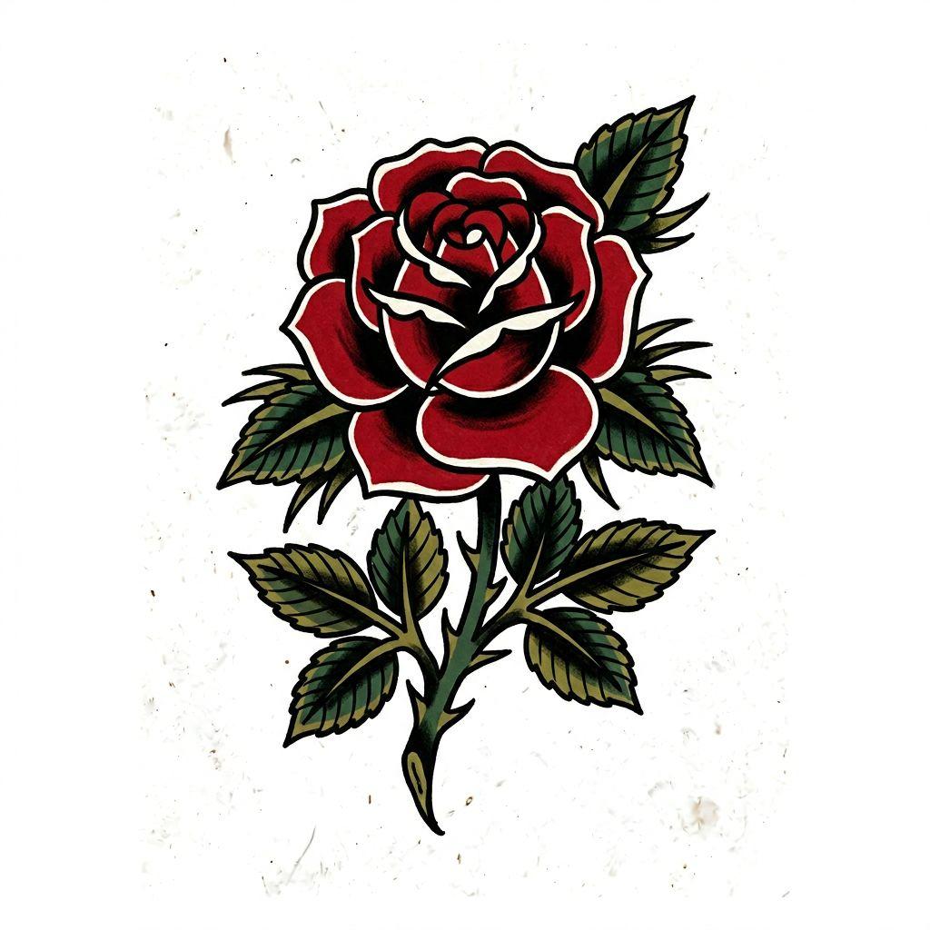 idée tatouage cuisse rose old school