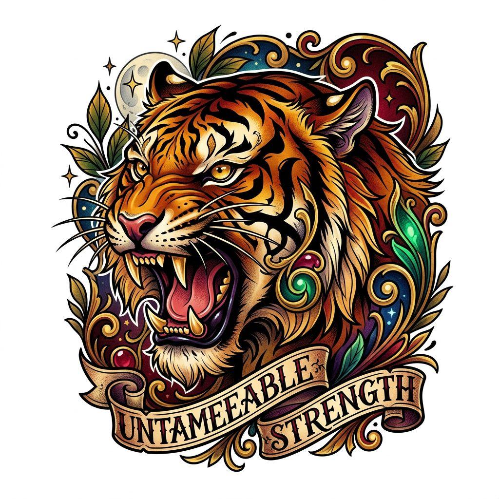 idée tatouage cuisse tigre néo-traditionnel