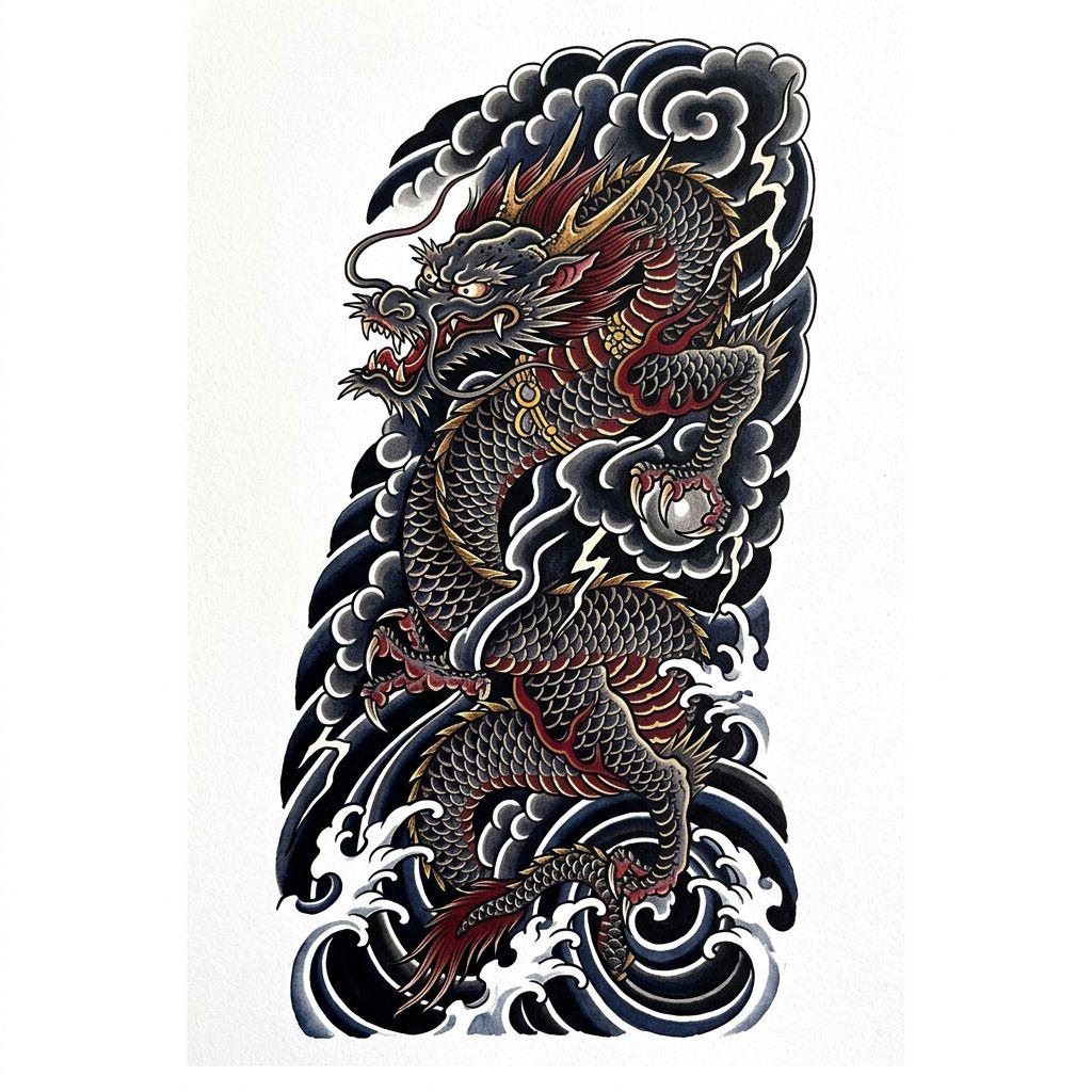 idée tatouage cuisse dragon japonais