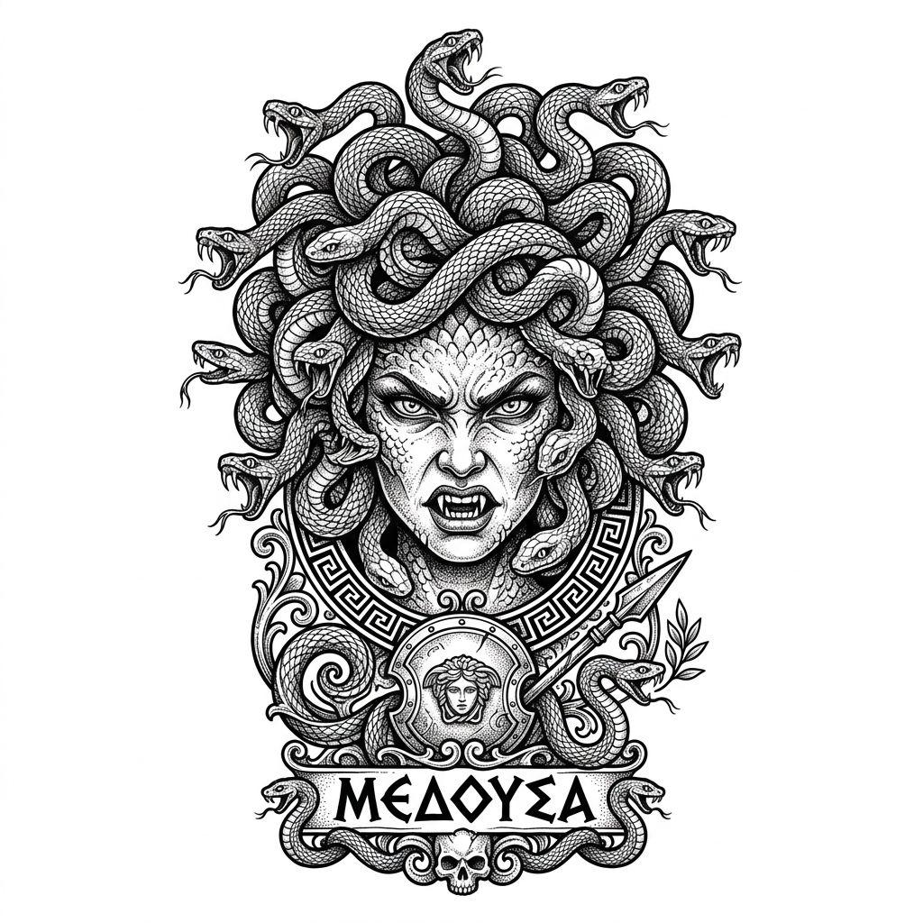 idée tatouage cuisse méduse mythologique