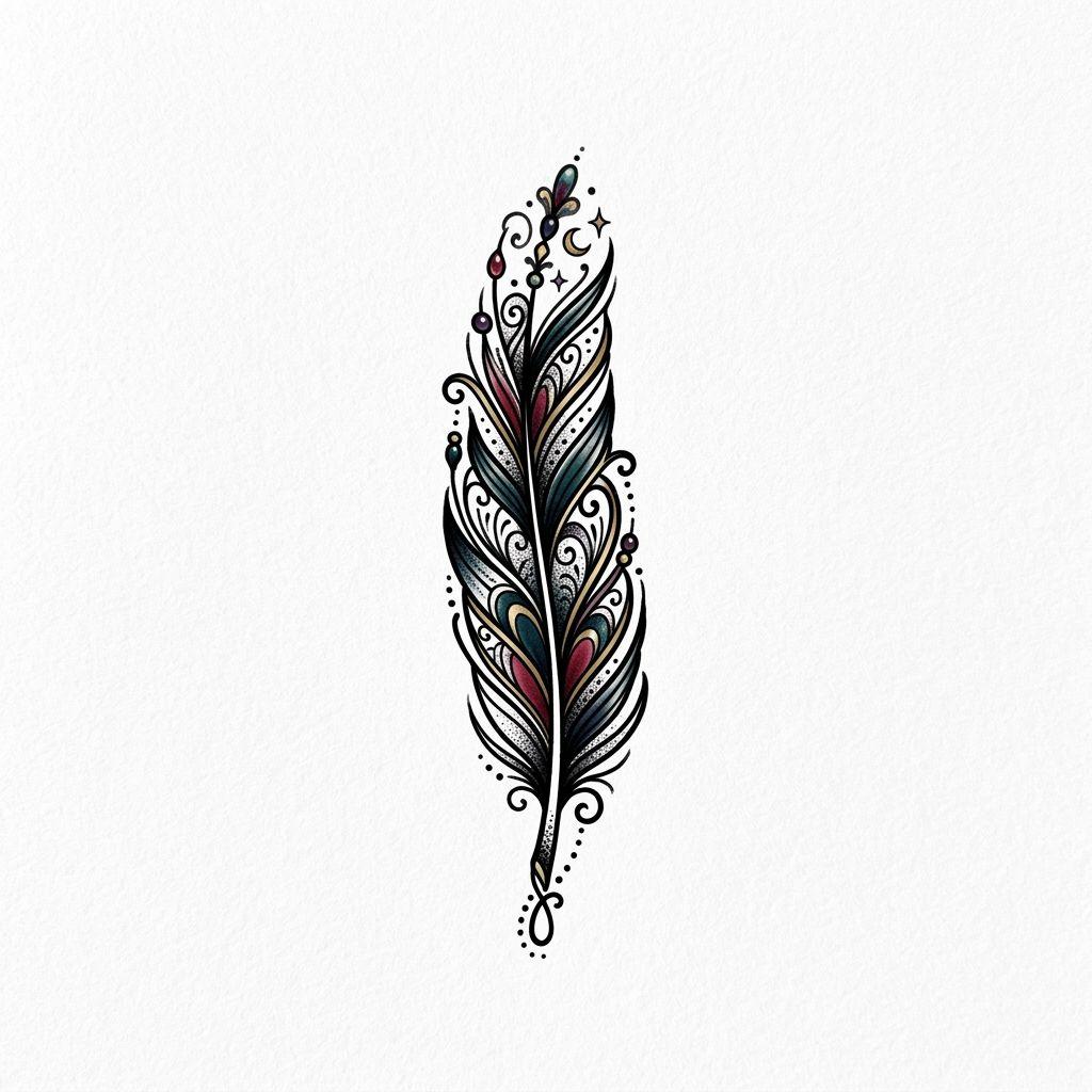 idée tatouage doigt plume néo-traditionnelle