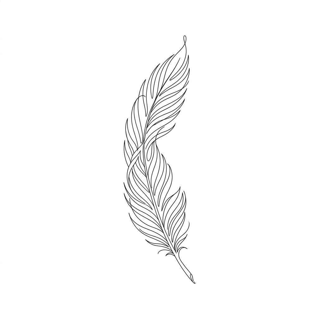 idée tatouage dos plume minimaliste verticale