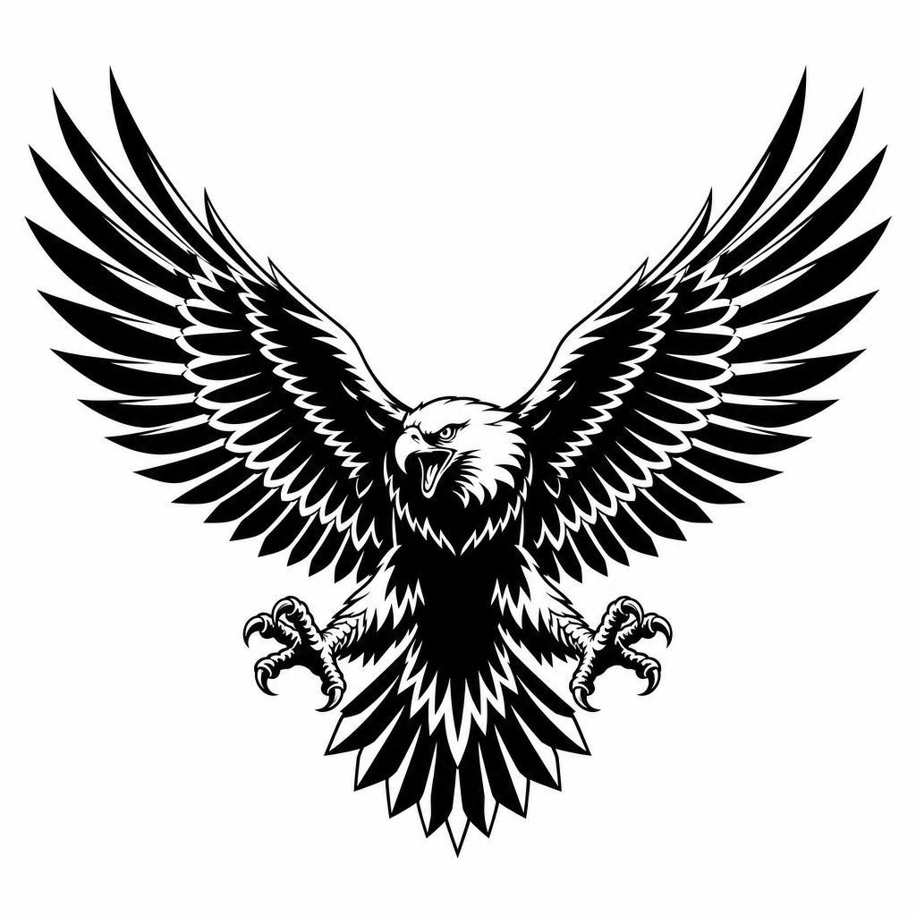 idée tatouage dos aigle blackwork ailes déployées