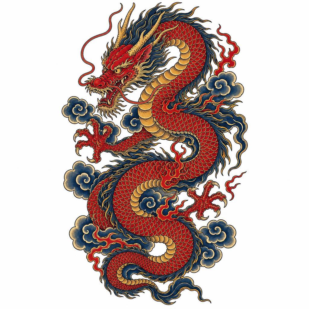idée tatouage dos dragon japonais sinueux