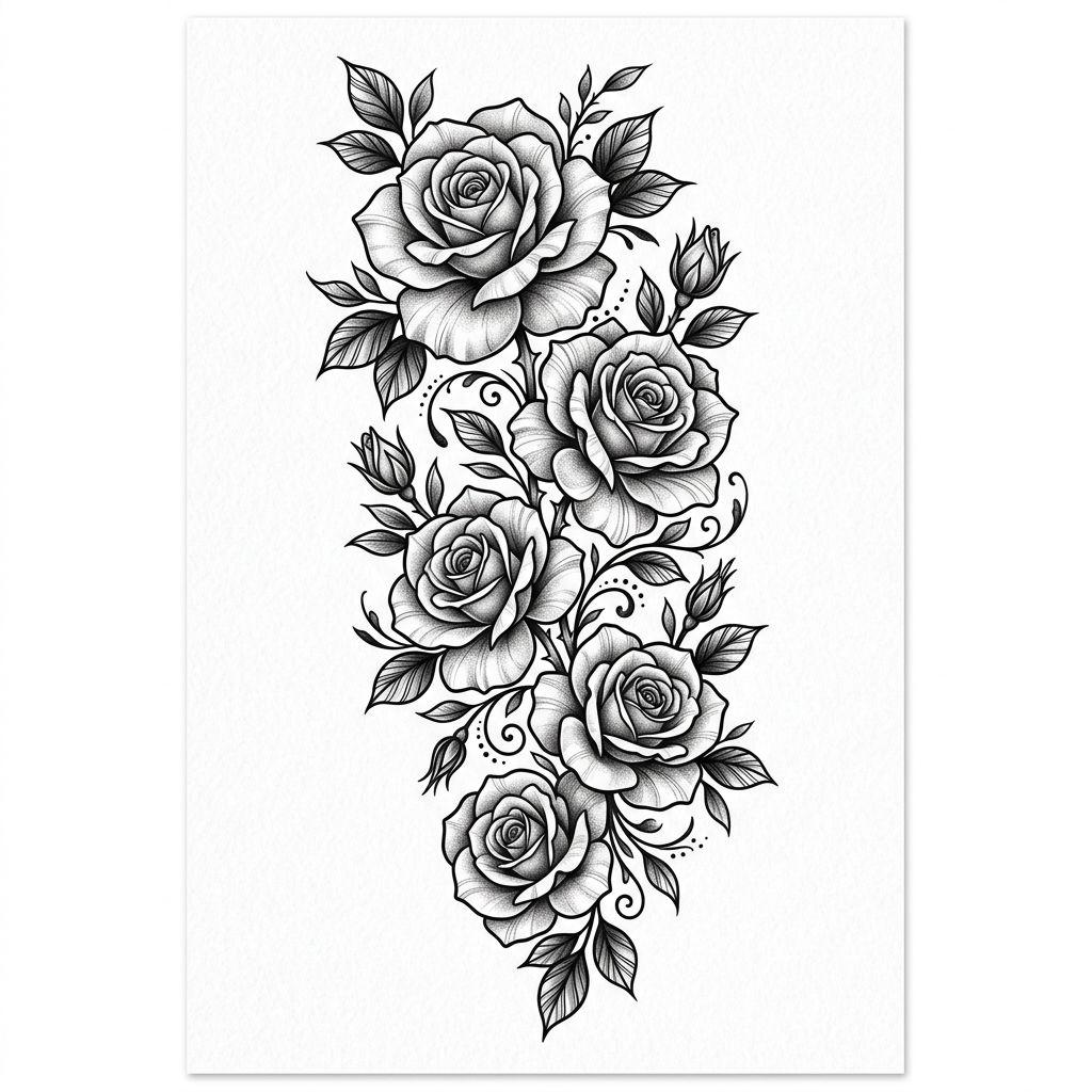 idée tatouage dos roses florales descendantes