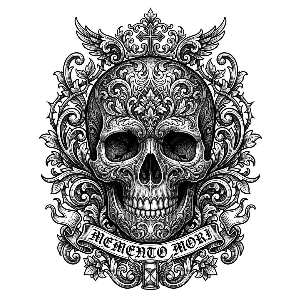 idée tatouage dos crâne ornemental baroque