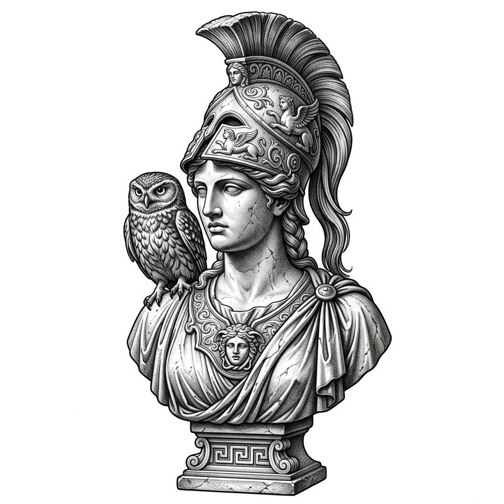 idée tatouage dos athéna mythologique