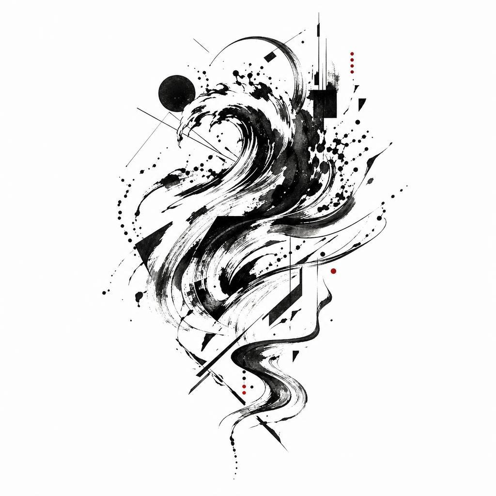 idée tatouage dos vague abstraite gestuelle