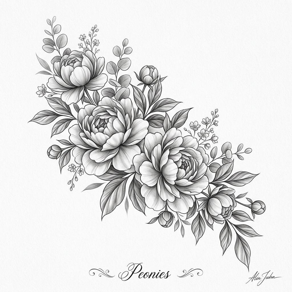 idée tatouage dos femme pivoines réalistes omoplate