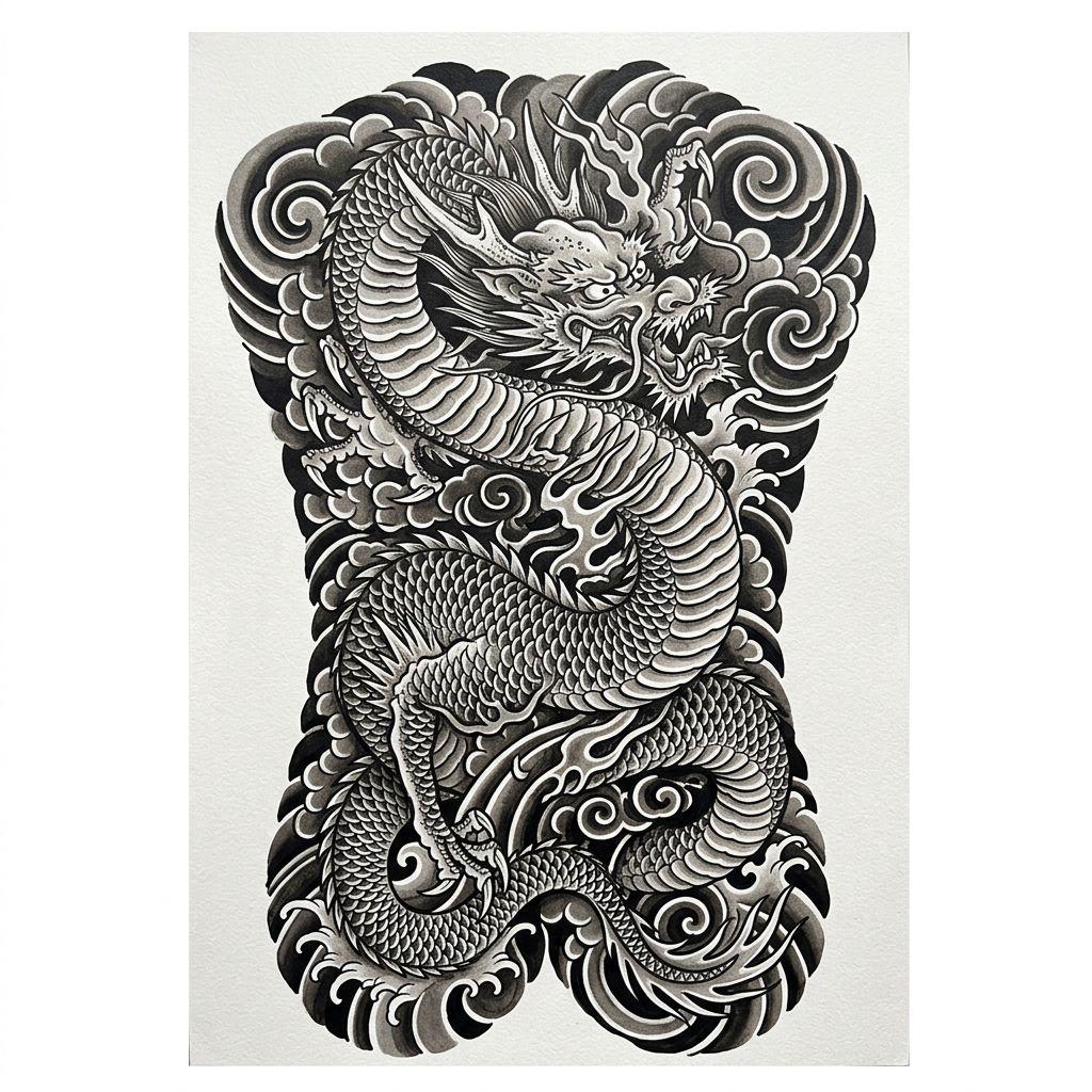 idée tatouage dos homme dragon japonais irezumi