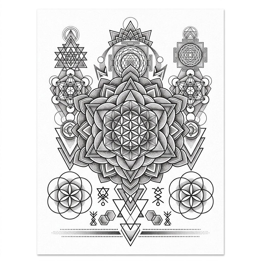 idée tatouage dos homme géométrie sacrée dorsale