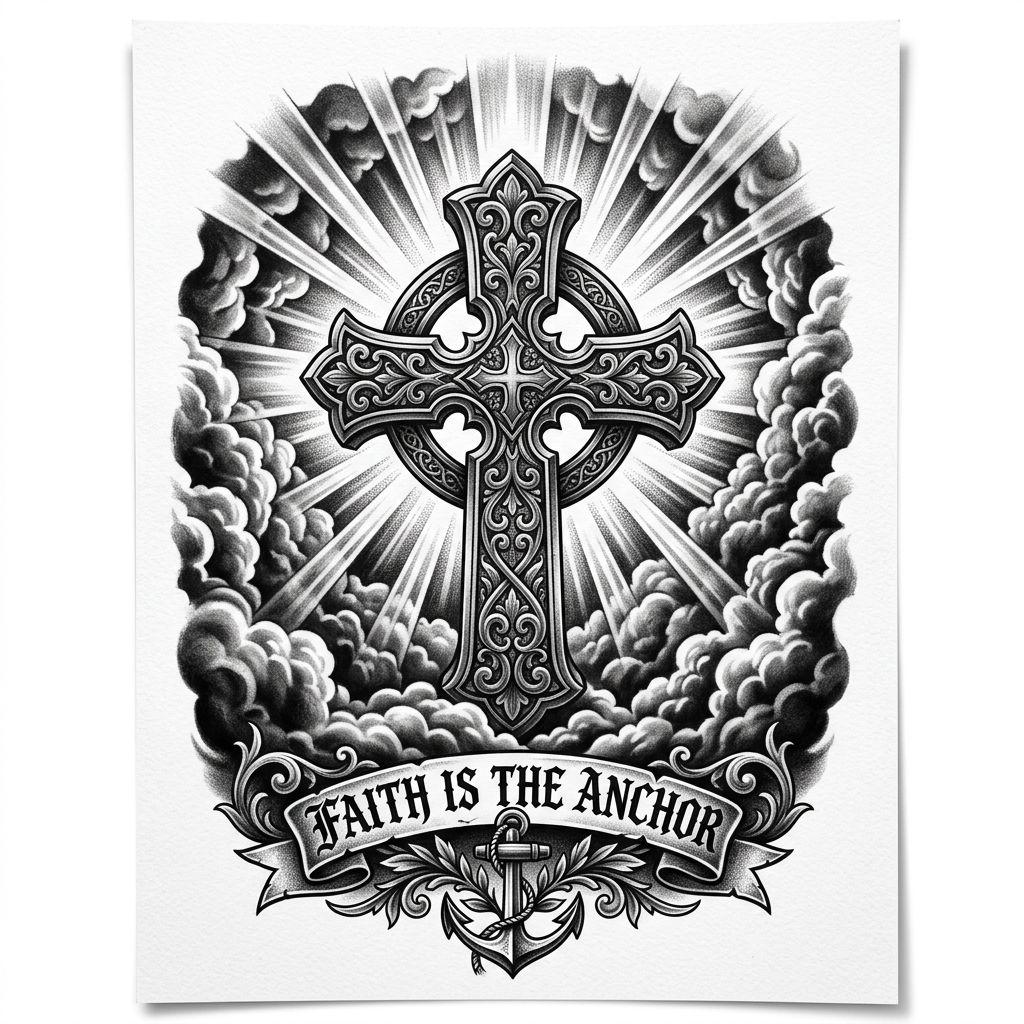 idée tatouage dos homme croix religieuse dos