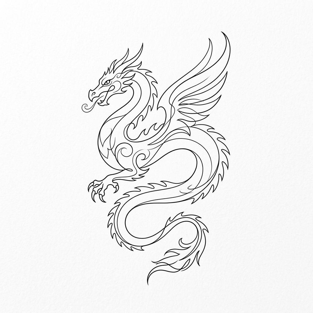 idée tatouage dragon dragon single-line minimaliste