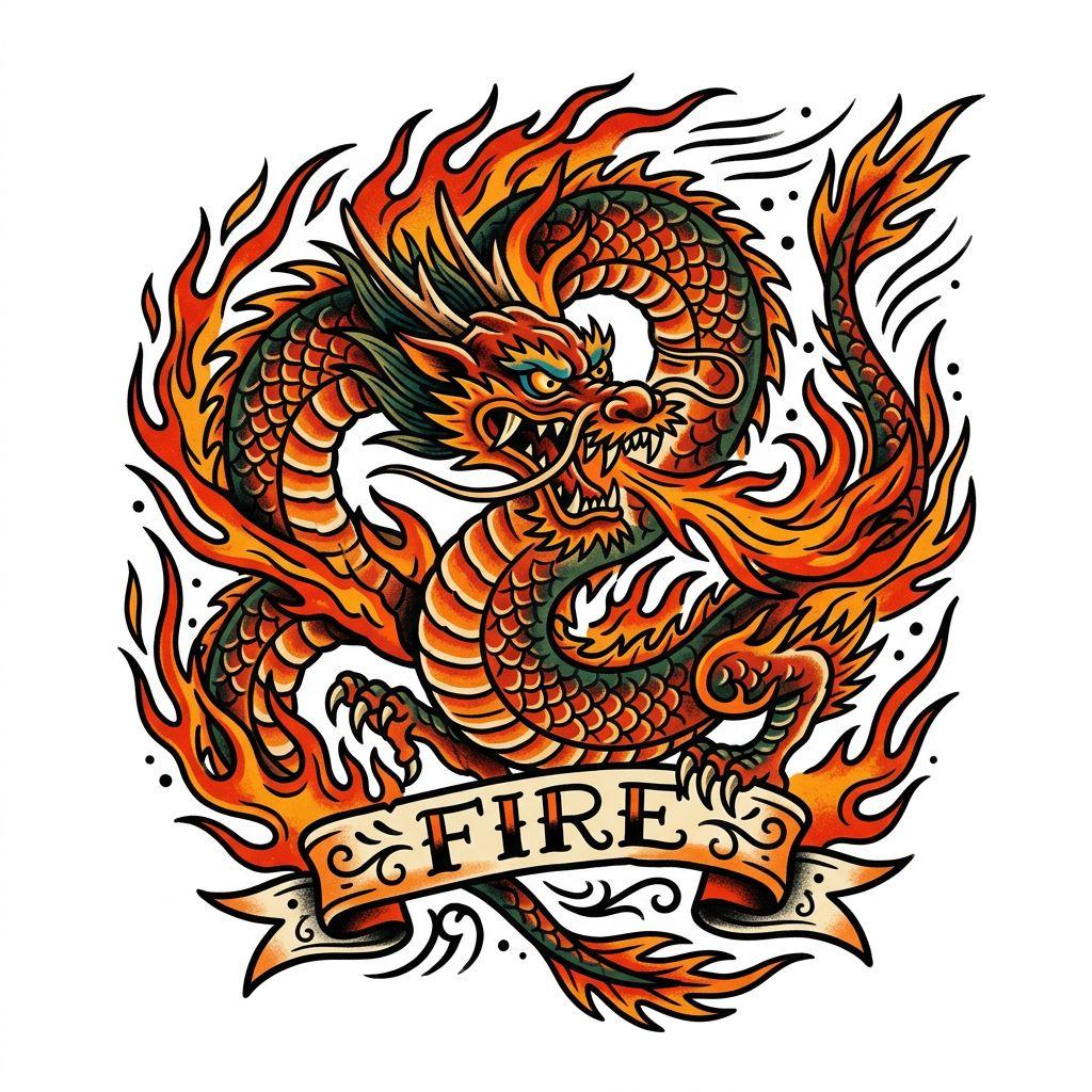 idée tatouage dragon dragon old school flamboyant
