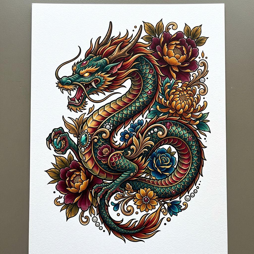 idée tatouage dragon dragon néo-traditionnel rich