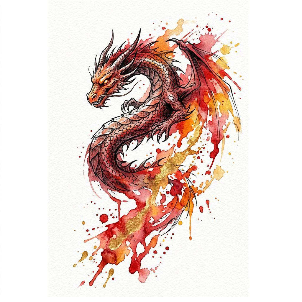 idée tatouage dragon dragon aquarelle vibrant