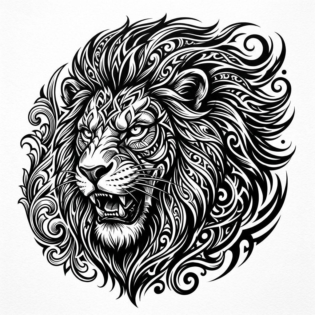 idée tatouage épaule lion blackwork majestueux