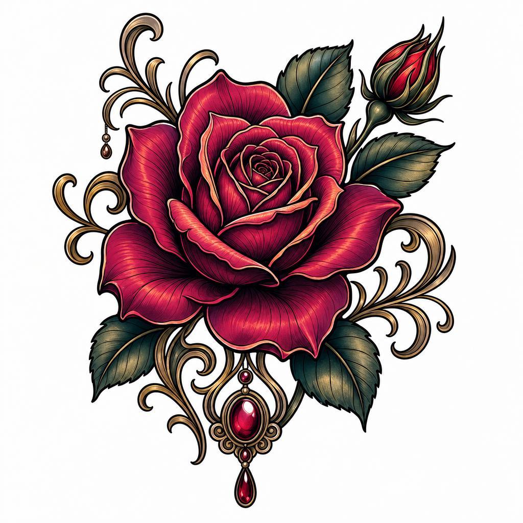 idée tatouage épaule rose néo-traditionnelle