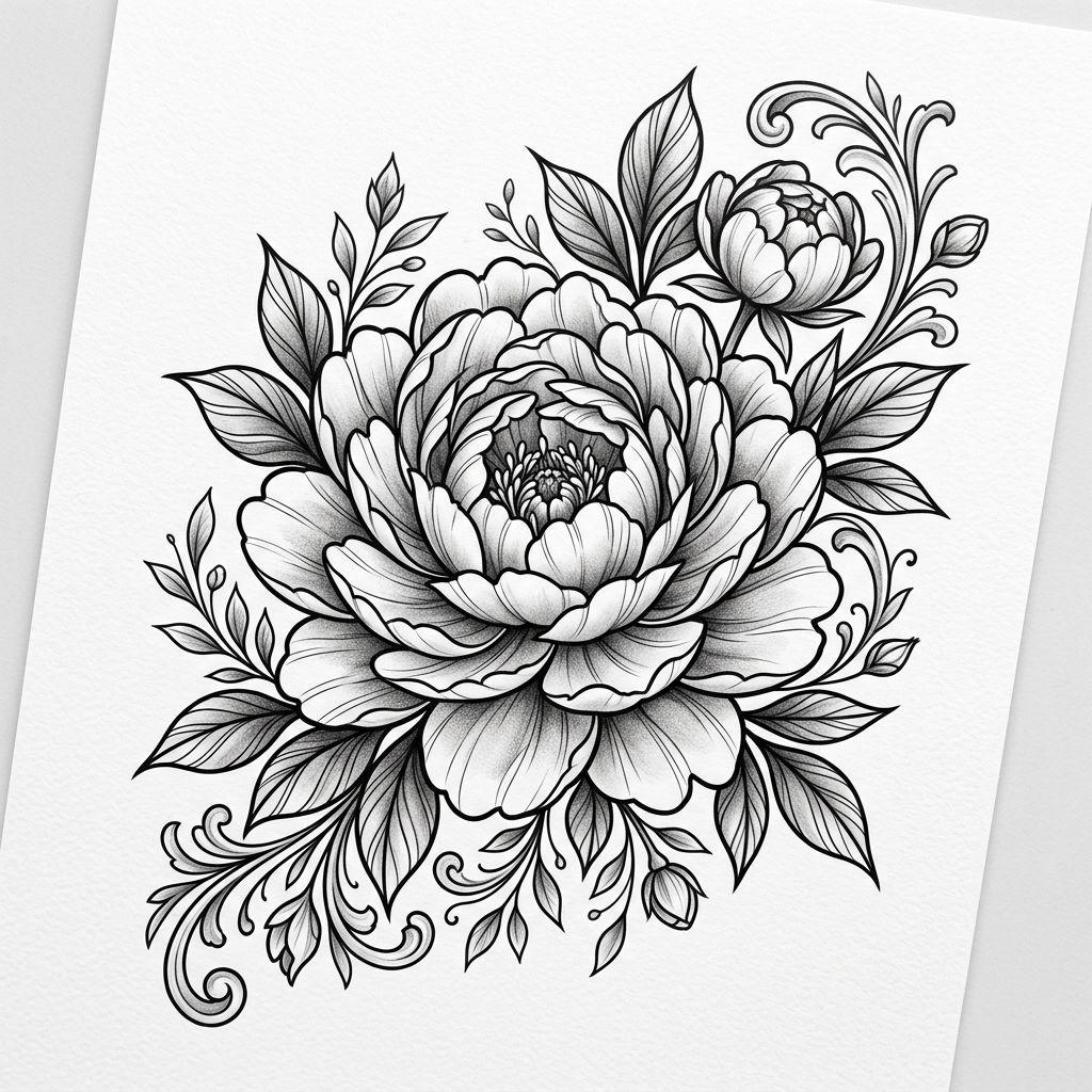 idée tatouage épaule pivoine florale détaillée