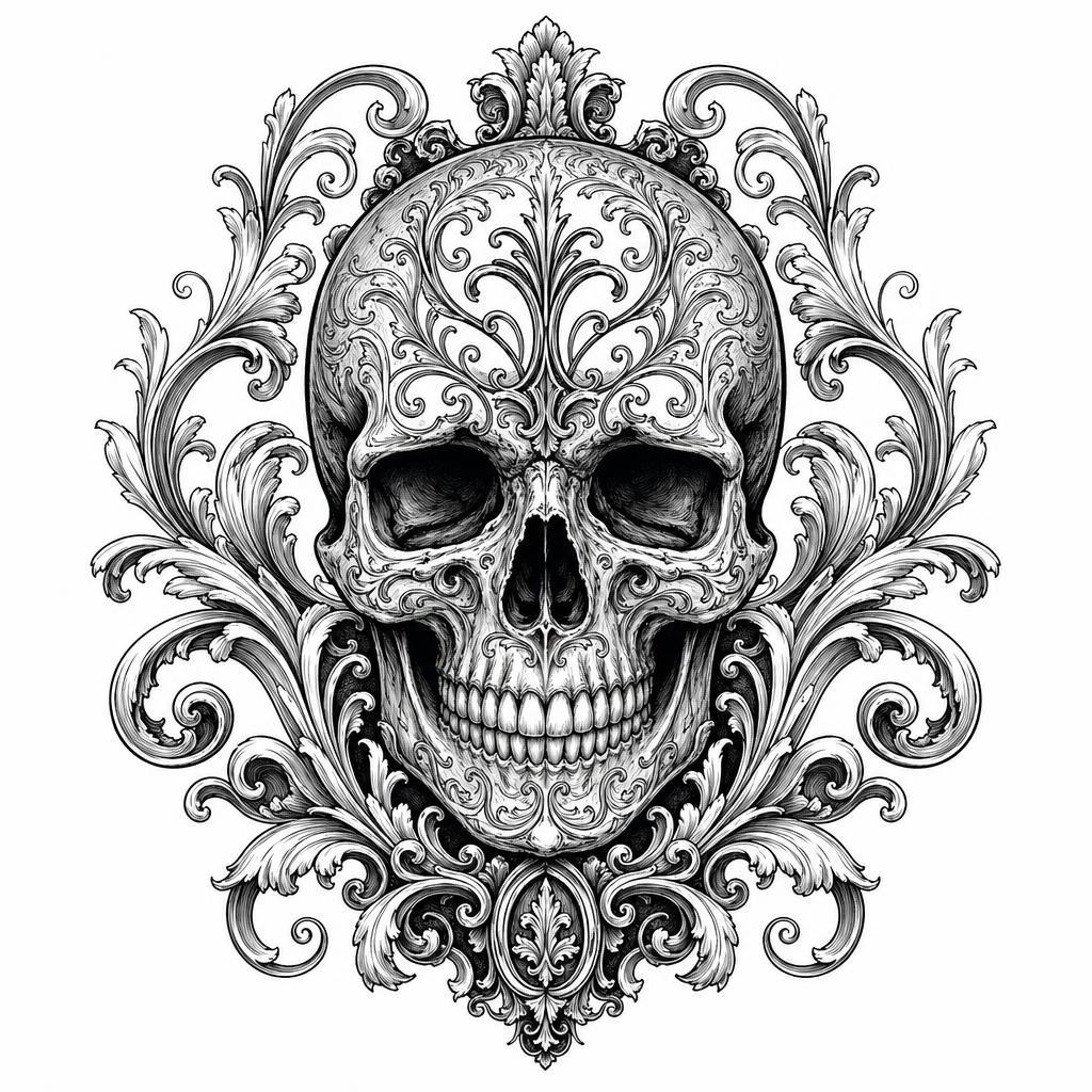 idée tatouage épaule crâne ornemental baroque
